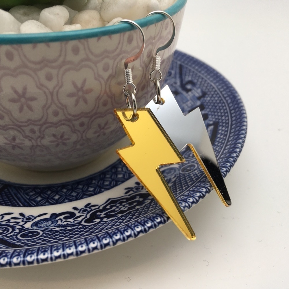 Gold & Mirror Ziggy Stardust Lightning Earrings